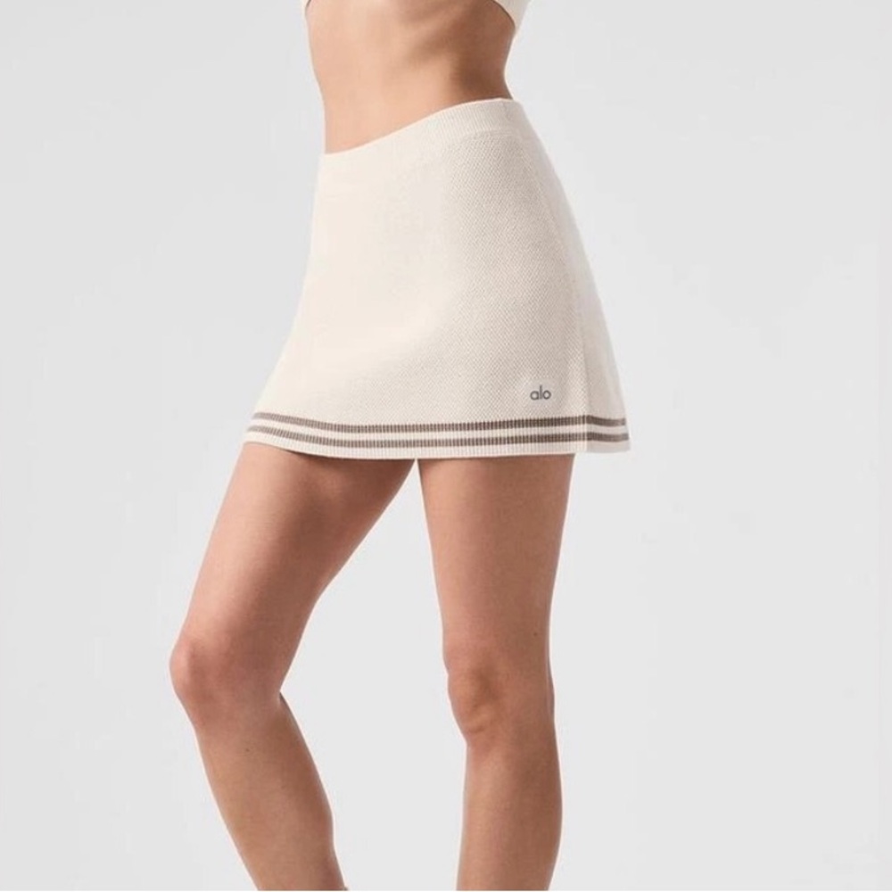 Alo Yoga Tennis Club Sweater Knit Skirt Ivory/Gravel